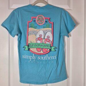 Simply Southern "Flip Flops and Dunes" Blue Short Sleeve Tee Shirt Size Small